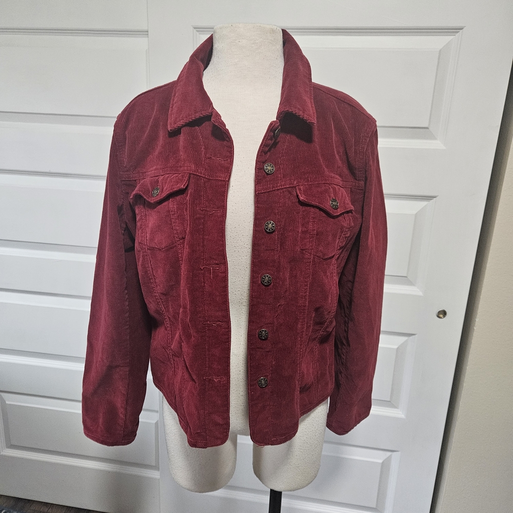 A.M.I.  Red Corduroy Button Front Trucker Jacket